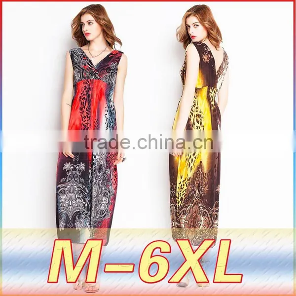 M to 6L Summer Vacation in Bohemia Beach Ice Leopard Pattern Printing V Collar Dress