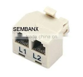 6P2C US plug to 2 US jacks surface mount box