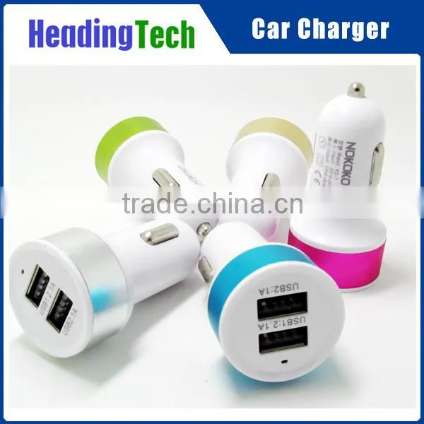 2.1A/1A Aluminium Alloy Dual Usb Car Charger for Apple Iphone/Ipad and Android Phone/Tablet