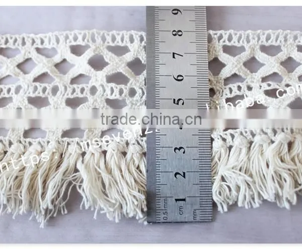 High Quality 8cm Width Off-white Crochet Cotton Fringe Trim for Garment photo-6