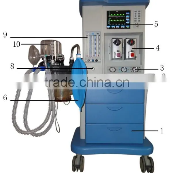 CE Certificate 10.4 Inch Color TFT Screen Trolley Anesthesia Machine With Dual Evaporator 900A photo-2