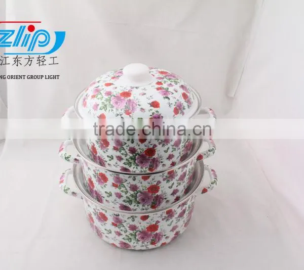 The Best Quality 3 Pcs Enamel Casserole With Metal Cover Beautiful Decal photo-2
