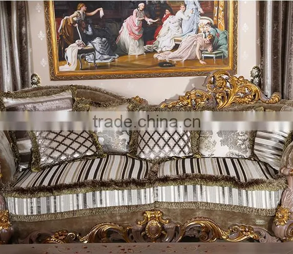Gold Leaf Finished European Palace Hand Carved Sofa, European Living Room Furniture Set(MOQ=1 SET) photo-3