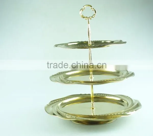 Stainless Steel Three Layer Metal Fruits Plate Leaf Decoration and Clourful photo-2