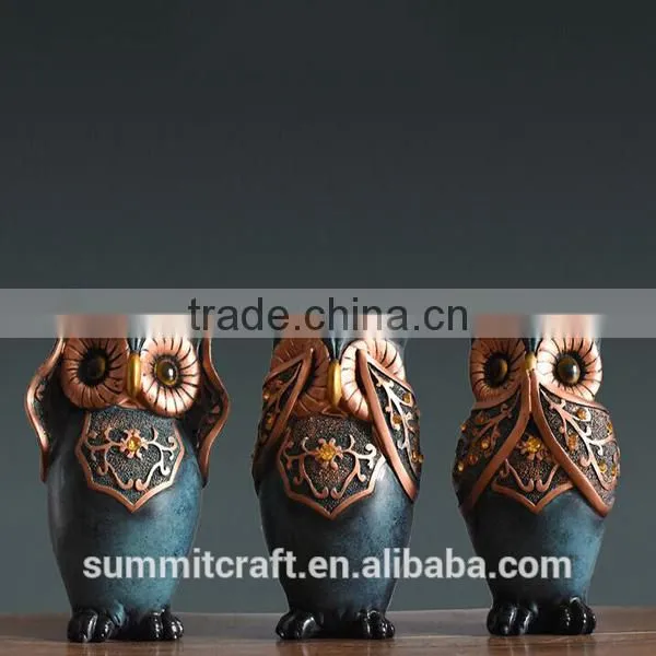 Three Lovely Owl Polyresin Antique Owl Statues photo-2