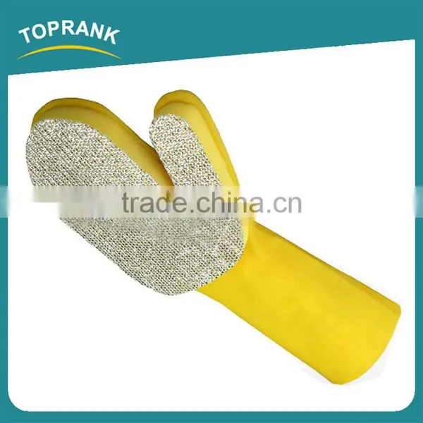 Toprank Household Cleaning Hand Protection Yellow Long Latex Rubber Cleaning Glove Latex Spong Scouring Pad Gloves For Kitchen photo-2