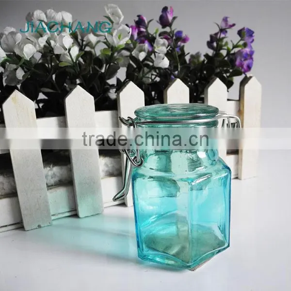 Kitchen Utensils Mini Hexagon Glass Cruet Bottle With Metal Latch Top Lid photo-4