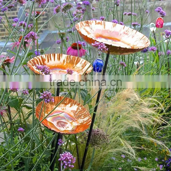 Modern Metal Copper Chalice Garden Bird Bath Sculpture photo-3