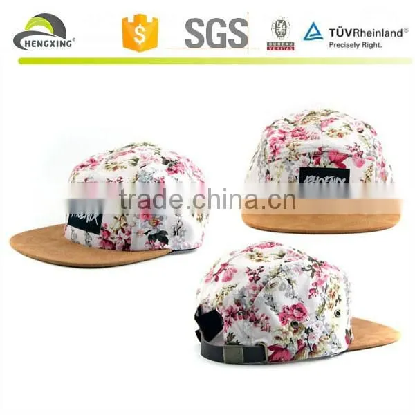 Custom Flower Five Panel Cap/5 Panel Cap With Suede Brim photo-3