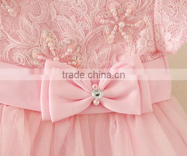 2017 Vietnam Summer Simple Baby Frock Design Pink Short Sleeves Bow-knot Sweet Birthday Party Dresses Turkish Clothes photo-5