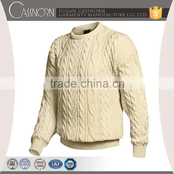 Fashion Classic Pattern Design Mens Pullover Merino Wool Custom Cable Knit Sweater