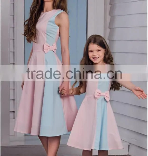 Pink Blue Family Look Mommy And Me Set Women Dresses Summer Children Frocks Designs photo-2