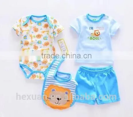 OEM Factory or Stocked Designs 4pcs/set 100% Cottonbaby Romper Set Matching With Baby Bibs and Socks photo-5