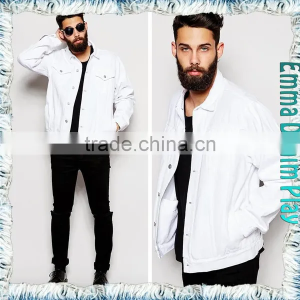 Pure White Washed Windbreaker 4 Pockets Man's Long Denim Jackets photo-4