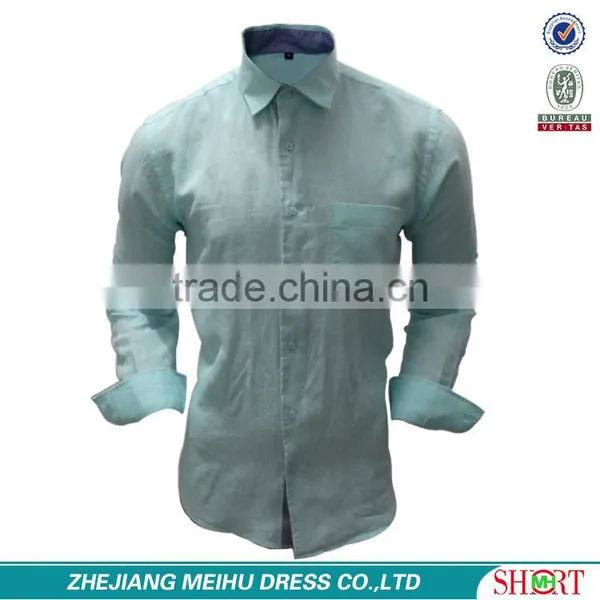 2017 New Design Long Sleeve Contrast Color Linen Shirts photo-2