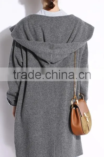 Women's Fashion Grey Thick Long Hoodie Cardigan Sweater With High Quality photo-3