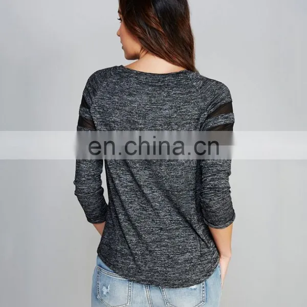 OEM China Supplier 2016 Spring Women Boxy Marled Mesh-Stripe Top photo-2