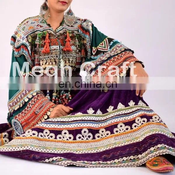 Afghan Traditional Belly Dance Costume Dress - Tribal Handmade Kuchi Dress-afghanistan Kuchi Ethnic Purple Tribal Dress photo-5