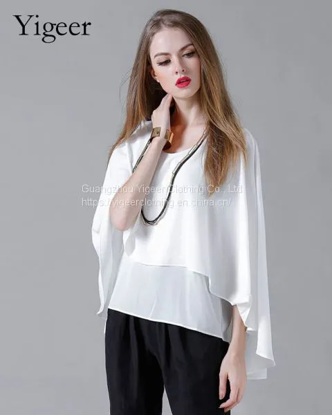 O-Neck Long Sleeve Loose Plus Size Double Layers Chiffon Top Blouse photo-5