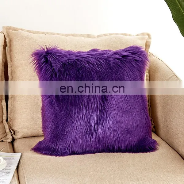 High Quality Trendy Square Bolster Fur Sheepskin Pillow Amazon photo-2