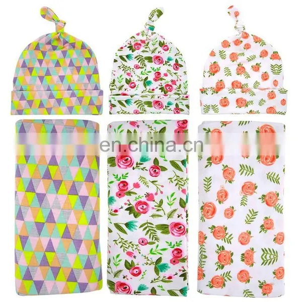 Kids Floral Receiving Blankets Baby Cotton Swaddle Blanket Wrap Set With Newborn Hat photo-5
