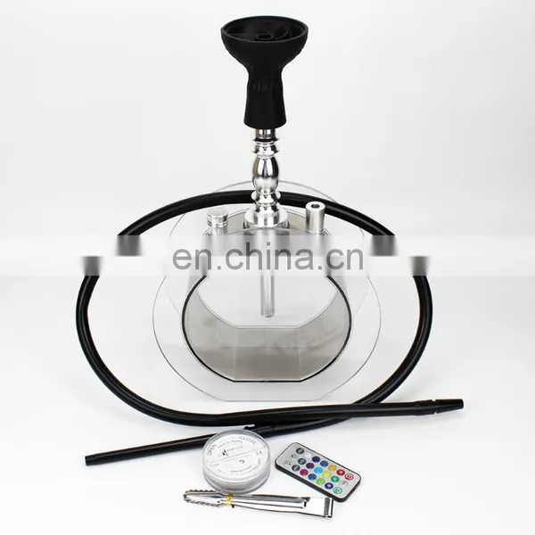 HQP-SY03 HongQiang Wholesale Acrylic Round Shape Hookah Gift Set With LED Light photo-3