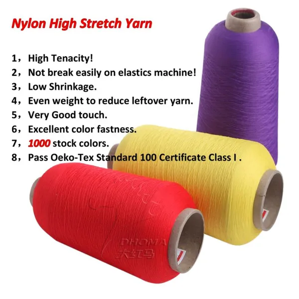 1000 Stock Colors 70D/24F/2 nylon yarn high stretch nylon dty yarn hank dyed polyamides 6 yarn for elastic webbing