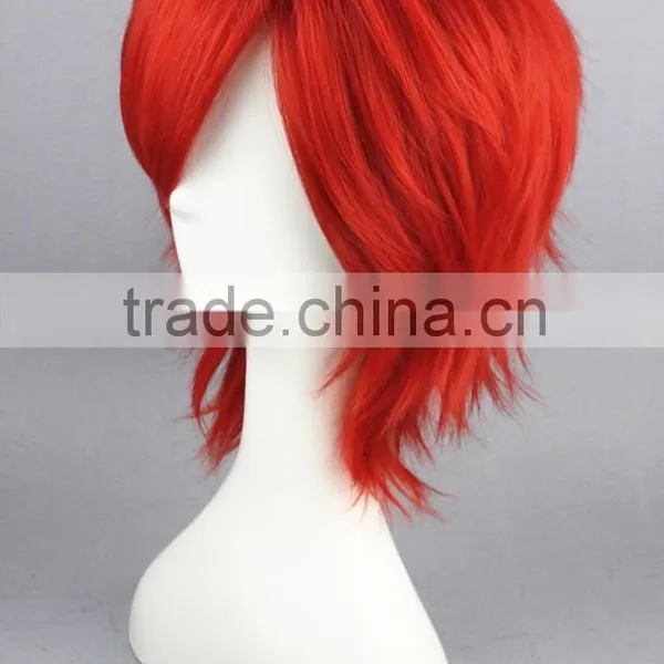 High Quality 35cm Short Straight Katekyo Hitman Reborn Kozato Enma Wig Red Synthetic Anime Wig Cosplay Hair Wigs Party Wig photo-4