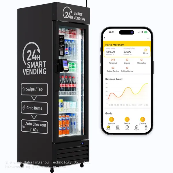 HAHA Smart AI Vending Machine с ридером карт, комбинированный аппарат для продажи снеков и напитков, с визуальным распознаванием ИИ и управлением через приложение