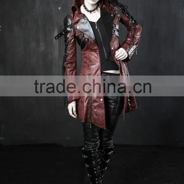 Y-349 Red Gothic Punk Rave Studded Special Hot Punk Leather Jacket photo-6