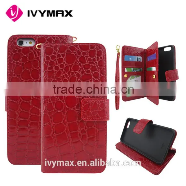 Free Samples Alligator Pattern PU Leather Flip Cover Wallet Case With Smart Texture Finish For Iphone 6 photo-3