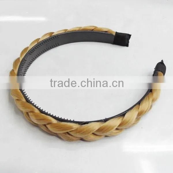 Plastic Headband Braided Human Hair Wigs With Attached Hair photo-5