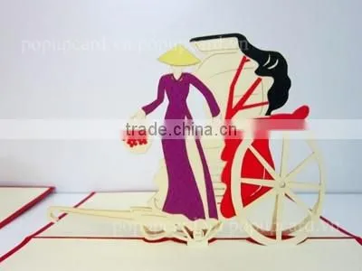 Viet Nam Girl and Pedicab Greeting Pop up Card photo-2
