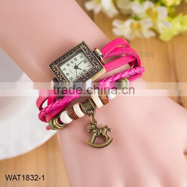 Vintage Blue Leather Ladies Bracelet Wrist Watch photo-4