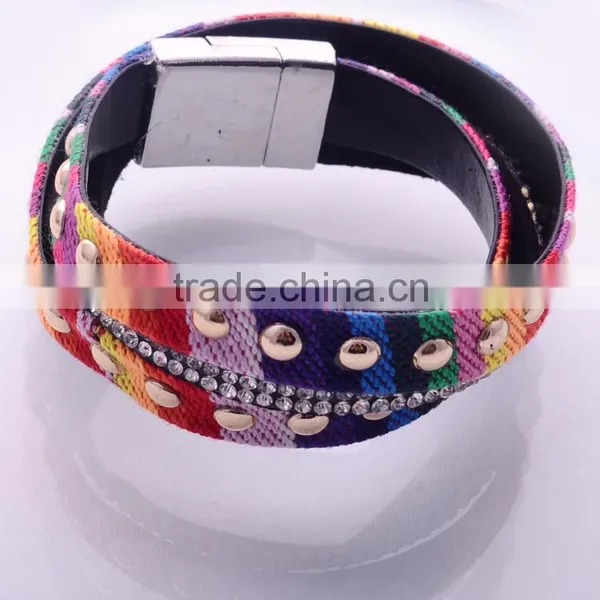 Mix Color 2016 New Design Punk Leather Bracelet Rivet Multilayer Crystal Unisex Bangle Bracelet/ photo-3