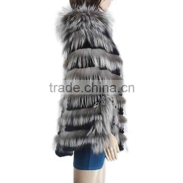 Women Beautiful Fur Poncho Silver Fox Fur Poncho Rex Rabbit Fur Poncho Sale KZ150082 Supplier's Choice photo-2