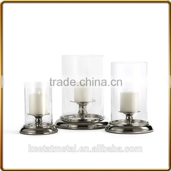 2016 New Style Nickel Plated Hurricane Holder With Clear Glass And Round Base