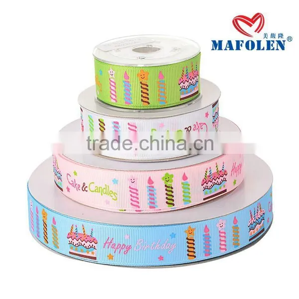 Mafolen Wholesale 1 Inch Grosgrain Printed, Birthday Wishes Ribbon by the Yard photo-2