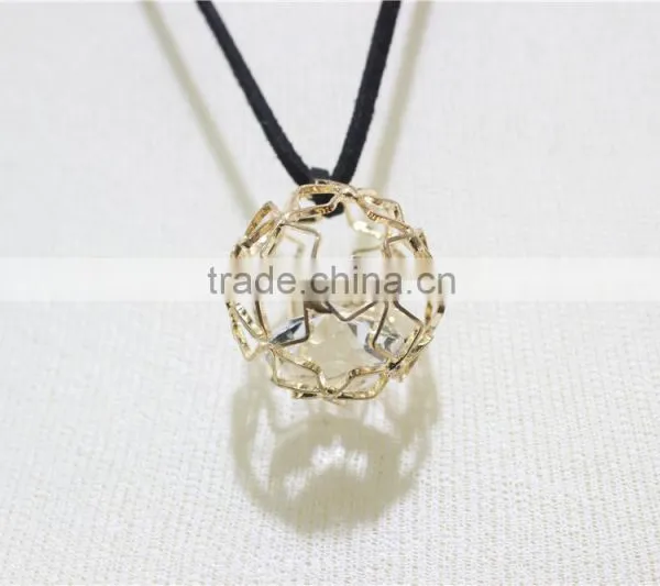 Goldtone Star Ball Cage Clear Diamond w/ Black String Pendant Necklace 2016 Fashion Style Wholesale photo-2