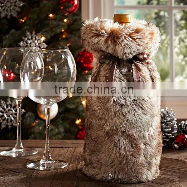 Promotional Wholesale Faux Fur Drawstring Wine Bottle Gift Bags photo-2