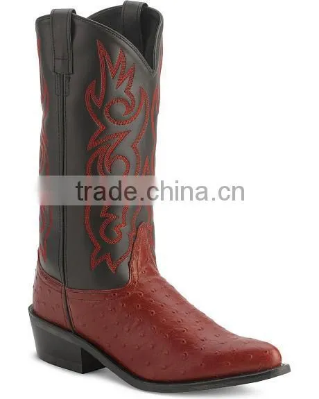 Black Wine Brown Smooth Leather Fancy Stitched Western Ostrich Print Cowboy Boots Wholesale photo-3