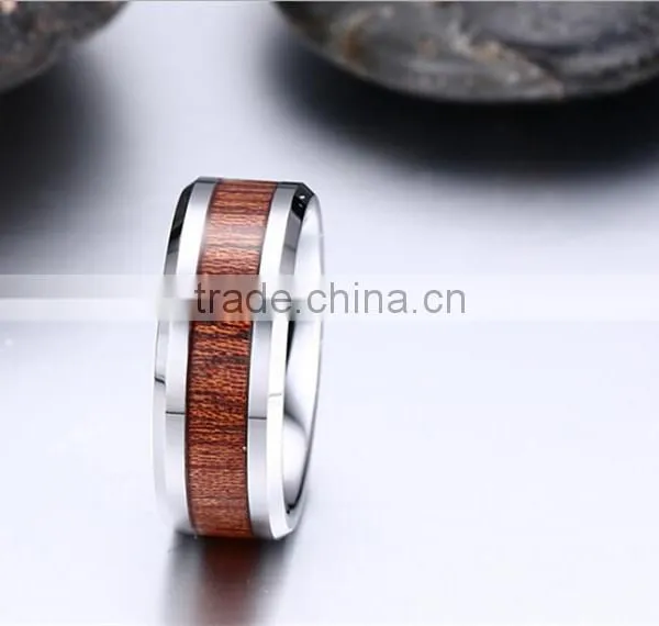 8 mm Wooden Inlay High Polish Tungsten Carbide Ring photo-4
