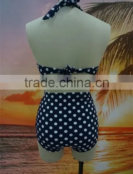 2016 Dot Print Halter High Waist Bikini For Mature Women photo-6