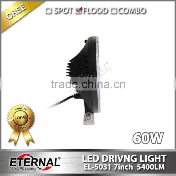 60W 7" Round Driving Headlight for Car Automotive Offroad Truck Trailer Tractor Harvester With Angel Halo Eyes photo-4