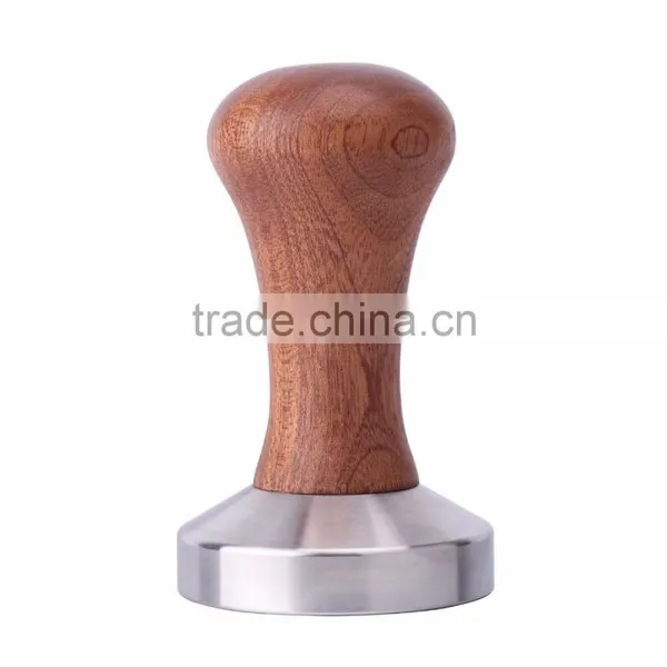 304 Stainless Steel Calibrated Pressure Tamper For Coffee And Espresso With Wooden Handle Brown photo-3