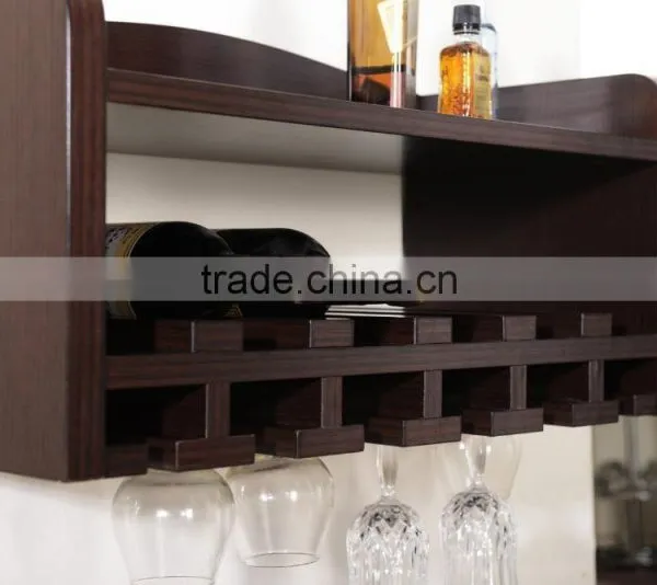 Wooden Floating Wine Rack Display Wall Mount Living Room Design Functional Decor Wall Display Rack With Glass Holder photo-2