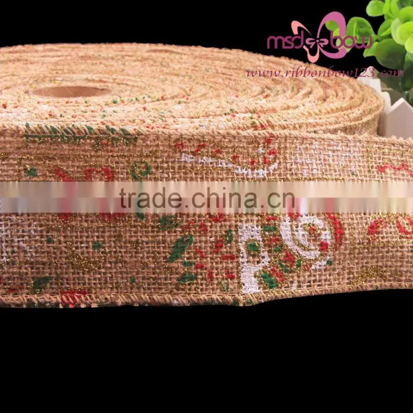 Christmas Jute Burlap Natural Ribbon With Metal photo-2