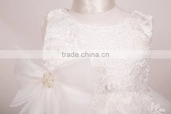 Modest Fashion Plain White Kids Fancy Girls With Bowknot Lace Dress photo-4