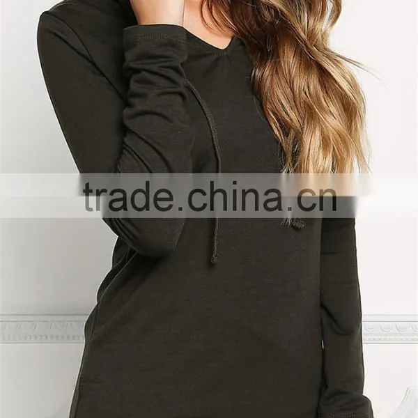 MGOO Factory Custom 2017 V Neck 100% Cotton Sweaters Olive Hooded Jersey Plain V Neck Long Sleeves photo-4