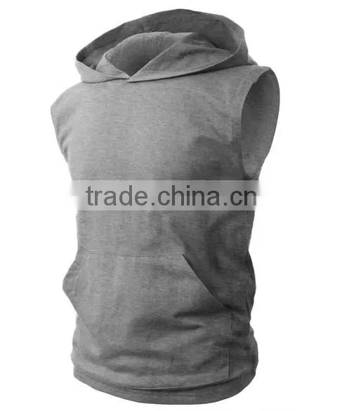 OEM New Design Cotton Plain Mens Custom Sleeveless Hoodie With Pocket photo-6